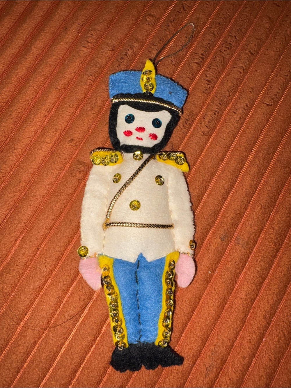 Vintage felt sequin toy soldier Christmas ornament